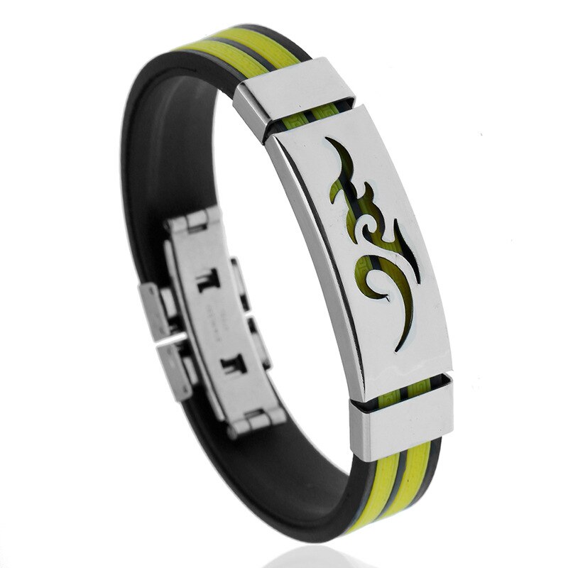 Titan stål personlighet eldmönster män svart silikon rostfritt stål magnetlås armband armband smycken: Gul