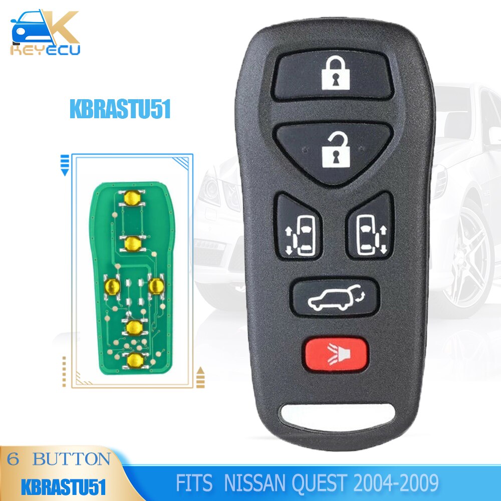 KEYECU PN: KBRASTU51 Remote Key Fob 6 Button for Nissan Quest 2004 2005 2006 2007
