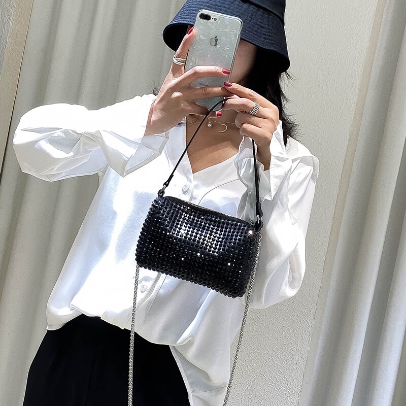 Mulheres diamantes bolsa strass bolsas de ombro senhoras bolsa bolsas crossbody sacos preto presente de aniversário