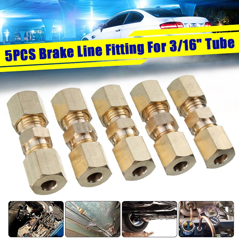 5PCS Brass Straight Reducer Compression Fitting Connector Adapters 3/16" OD Tube Hydraulic Brake Lines Union 33 x 10mm