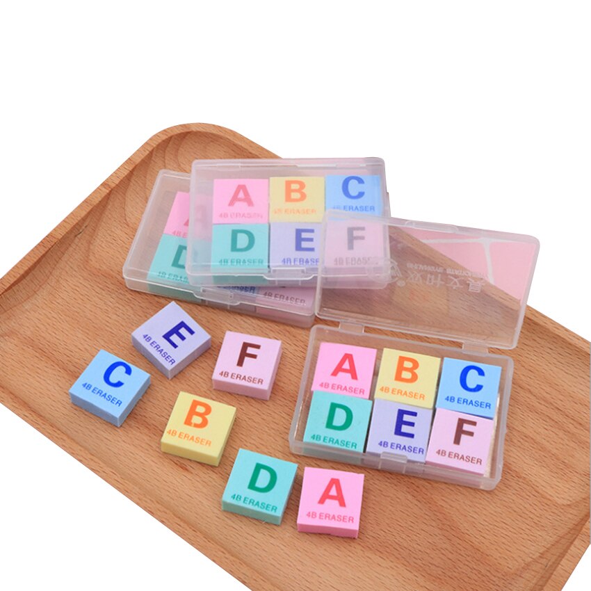 6pcs/lot Kawaii Eraser Colorful Mini 4B Eraser Boxed Letter A-F Letter Rubber Eraser Set Cute Stationery School Office Supplies