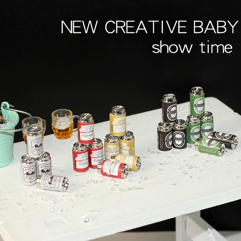 6 Stks/set Schattige Mini Pop Bier Blikjes Voor Miniatuur Poppenhuis Keuken Wijn Drinken Pretend Play Voedsel Voor Blyth Barbies pop Keuken