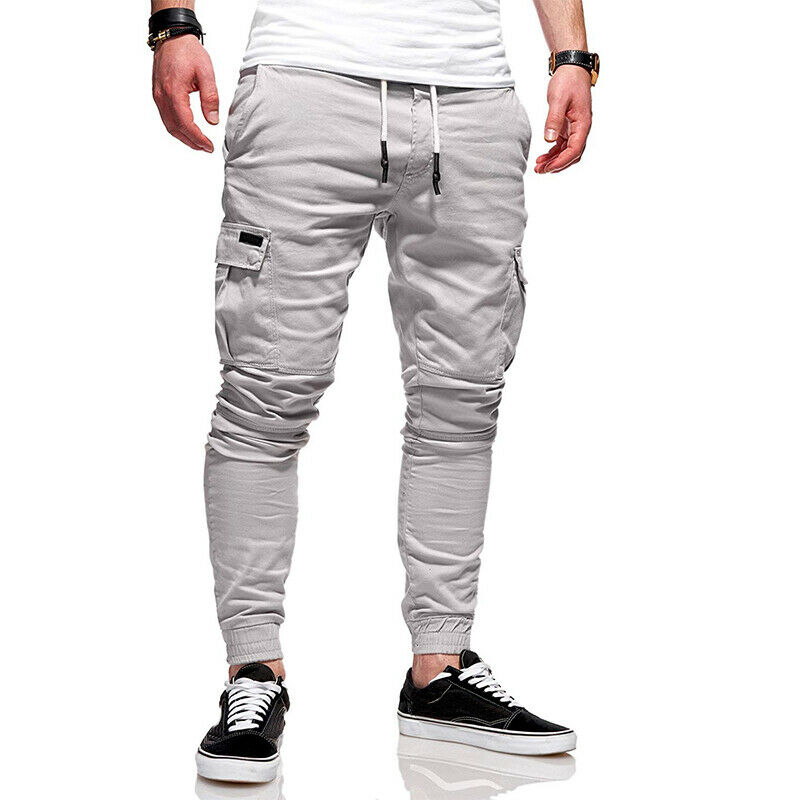 Popular Men's Slim Fit Urban Straight Leg Trousers Casual Pencil Jogger Cargo Long Pants