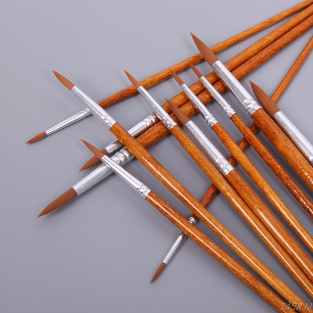 12 Uds Set de pinceles para artistas acrílico acuarela redonda punta puntiaguda pelo de Nylon