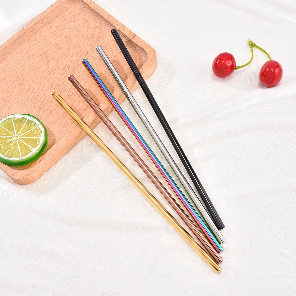 Rainbow Color Reusable Metal Straws Set with Cleaner Brush 304 Stainless Steel Drinking Straw Milk Bar Party Drinkware