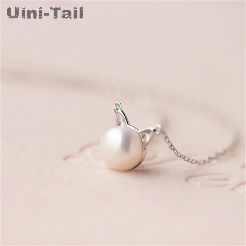 Uini-tail quente novo 925 sterling silver cat cabeça artificial pérola colar coreano meninas doce selvagem bonito de alta qualidade jóias gn872