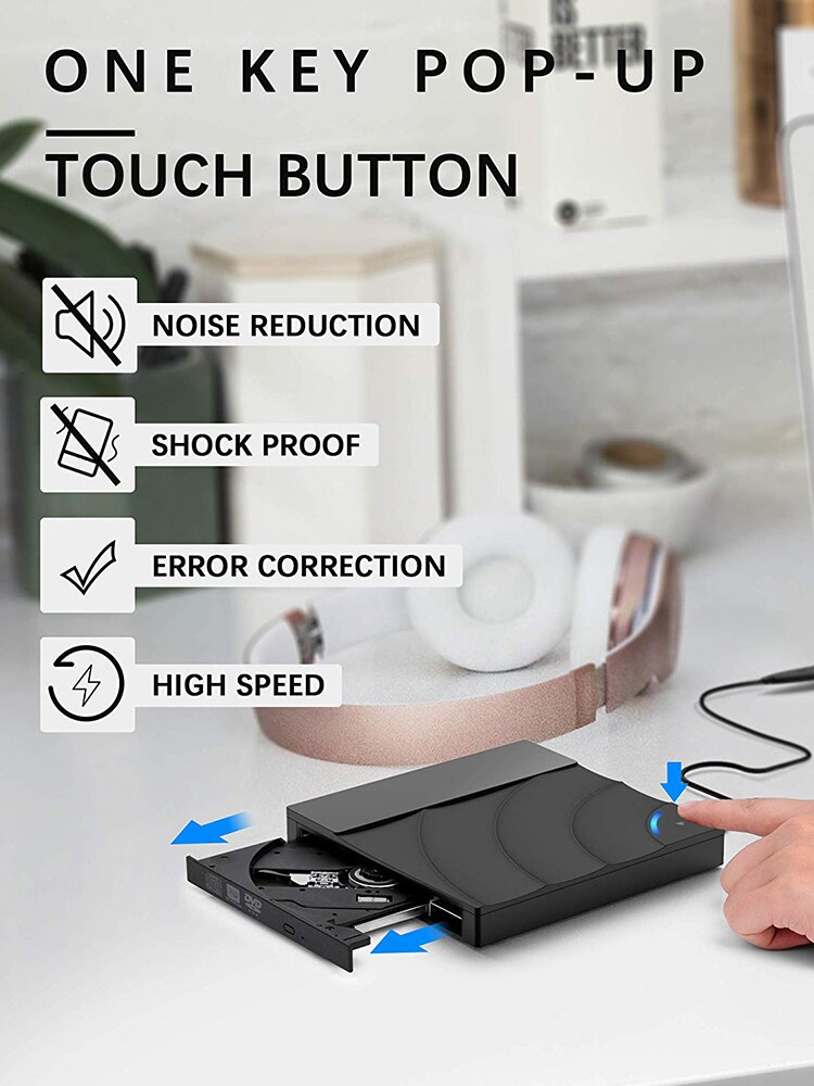 External CD Drive USB 3.0 High-Speed DVD Drive Slim CD/ DVD+/-RW Burner Writer Rewriter Player for Laptop Desktop