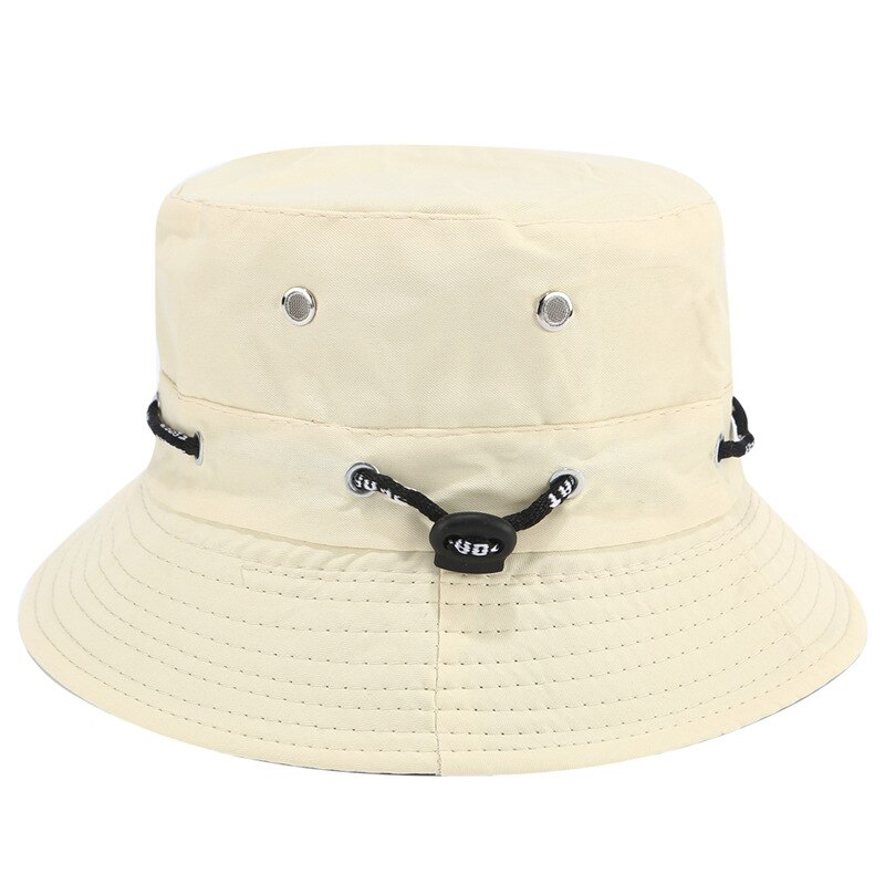 Sombrero de pescador plegable con cuerda para hombre y mujer, gorra de pescador con protección solar, Color sólido, para pesca al aire libre
