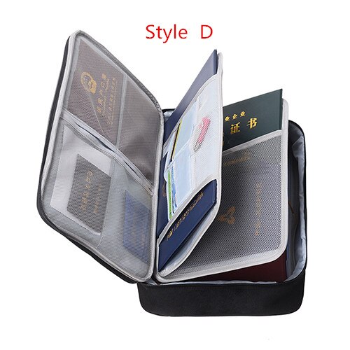 Bolsa de documentos de gran capacidad para pasaporte de viaje, organizador de tarjetas, paquete de almacenamiento impermeable para negocios para hombre: D Style Black