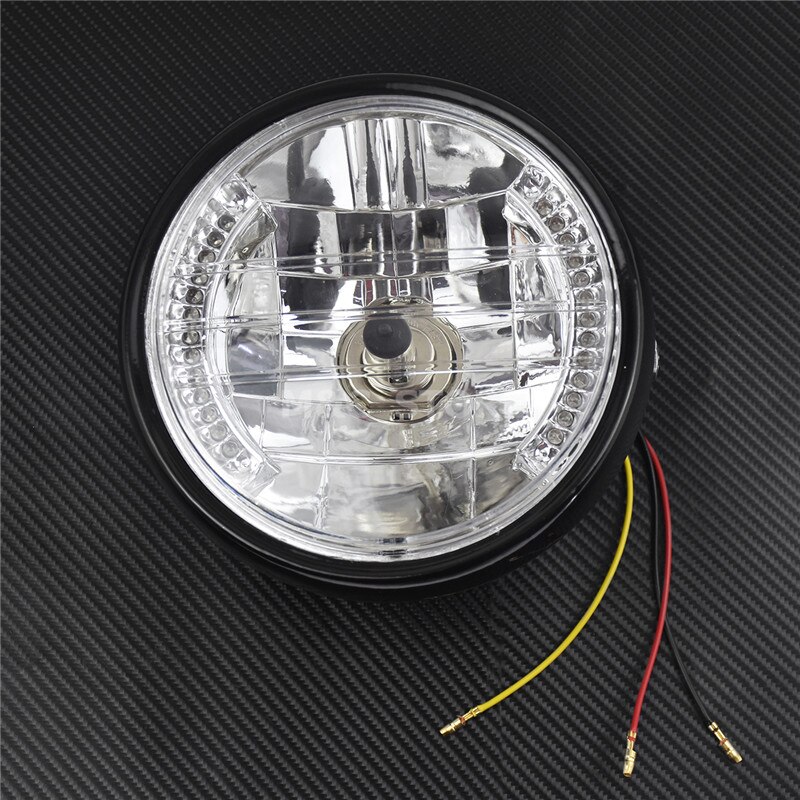 Amber LED Round 7" Motorcycle Headlight Turn Signal Light w/ Mount Bracket For Harley Chopper Cafe Racer Bobber Universal Model