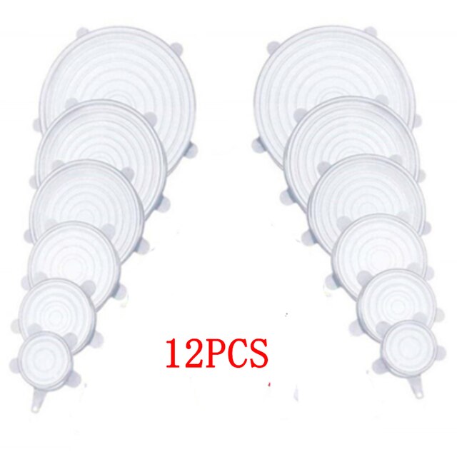 6/12Pcs Adaptable Silicone Lids Reusable Universal Food lids Cover Stretchable Washable Silicone Food Wrap Lid Kitchen Accessor: 12pcs White