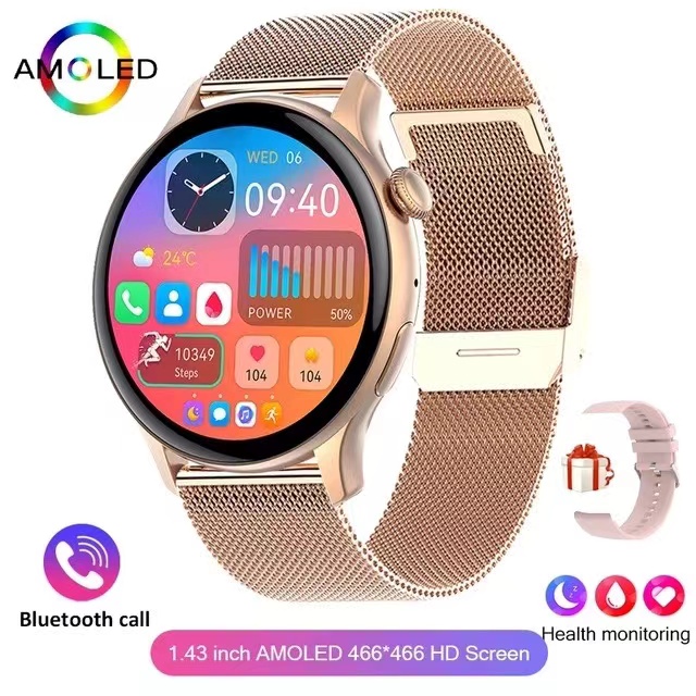 2024 True AMOLED sprytny zegarek damski ekran zawsze pokazać czas 466*466 HD zdrowie naganiacz zwierza głos powołanie Smartwatch kobiety dla Xiaomi: Srebrny