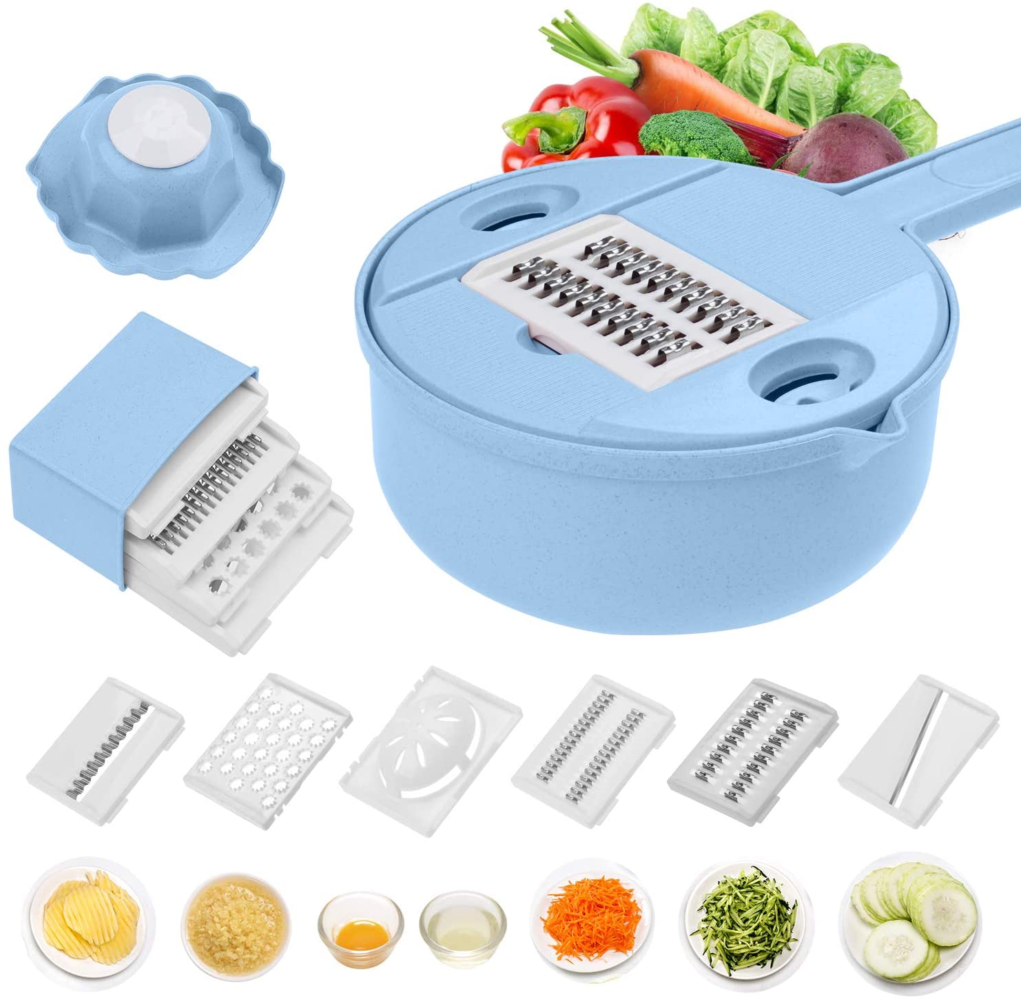 Groente Mandoline Slicer 10 In 1 Groente Spiralizer Cutter En Shredder Keuken Tool Multipurpose Julienne Furit Rasp: Blue