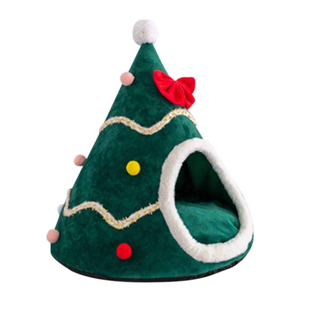 Forma di Albero di natale Del Gatto Del canna Letto Casa di Casa A Pelo Caldo Letto Letto Nido Gabbia dell'animale Domestico Gatto di Casa Del canna Letto Canile cucciolo di grotta: verde / L