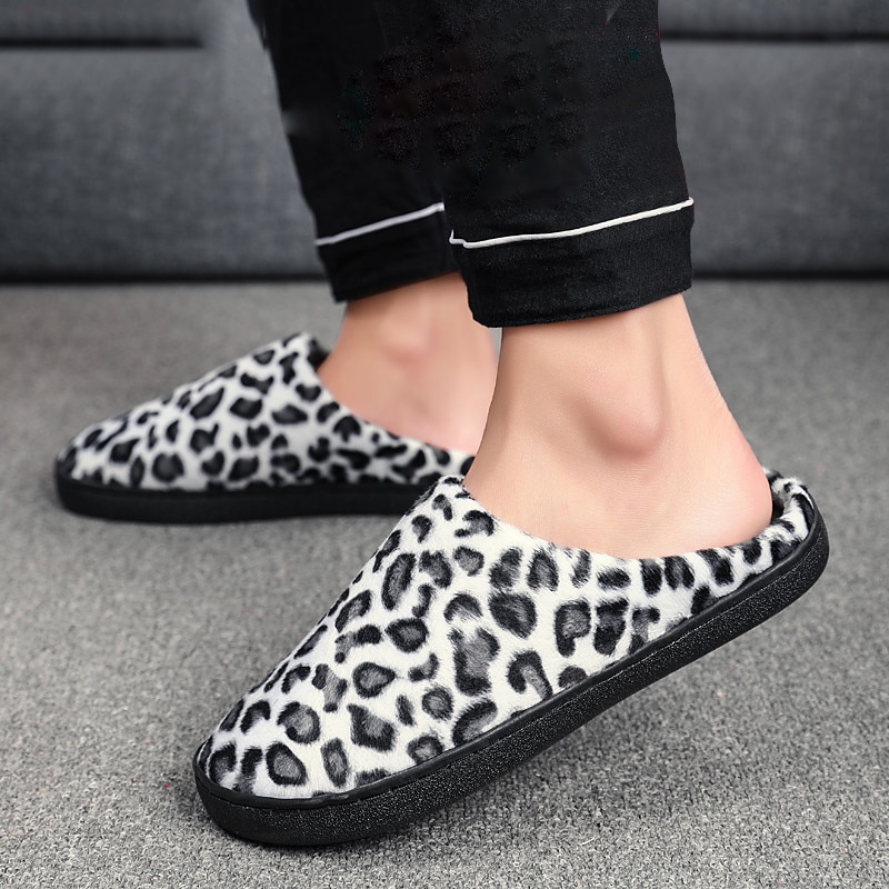 Di grandi Dimensioni 36-47 Pantofole per Gli Uomini Coppie Della Stampa Del Leopardo Scarpe Uomo Inverno Casa Calda Pantofola Peluche Comfort Interno casual Scarpe Uomo