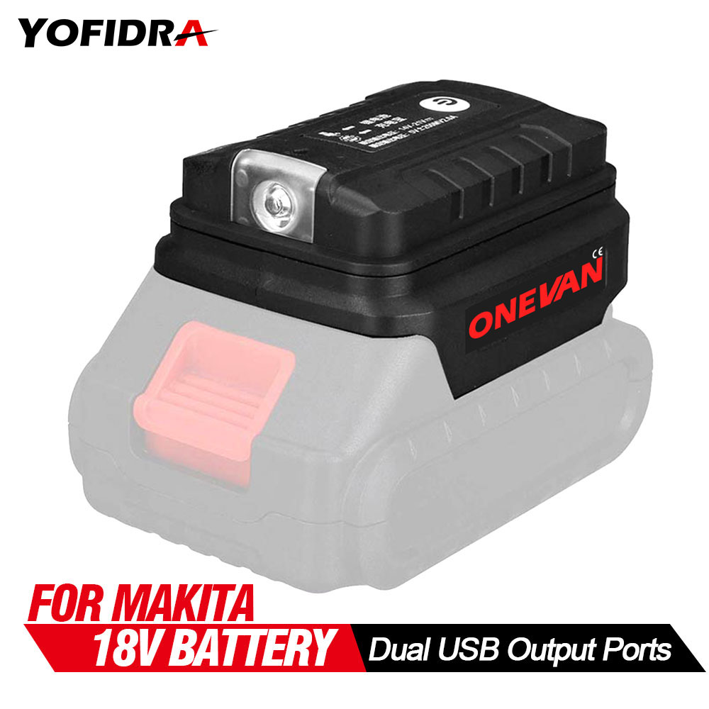 Battery Adapter For Makita 18V Li-ion Battery Dual USB Output Ports Converter Power Bank Phone Charger With LED Working Light