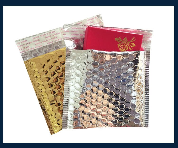 Sobres cuadrados de papel de aluminio, 50 Uds., embalaje acolchado, envíos, correo de burbujas para lápiz labial cosmético, bolsa de mensajería de poliéster