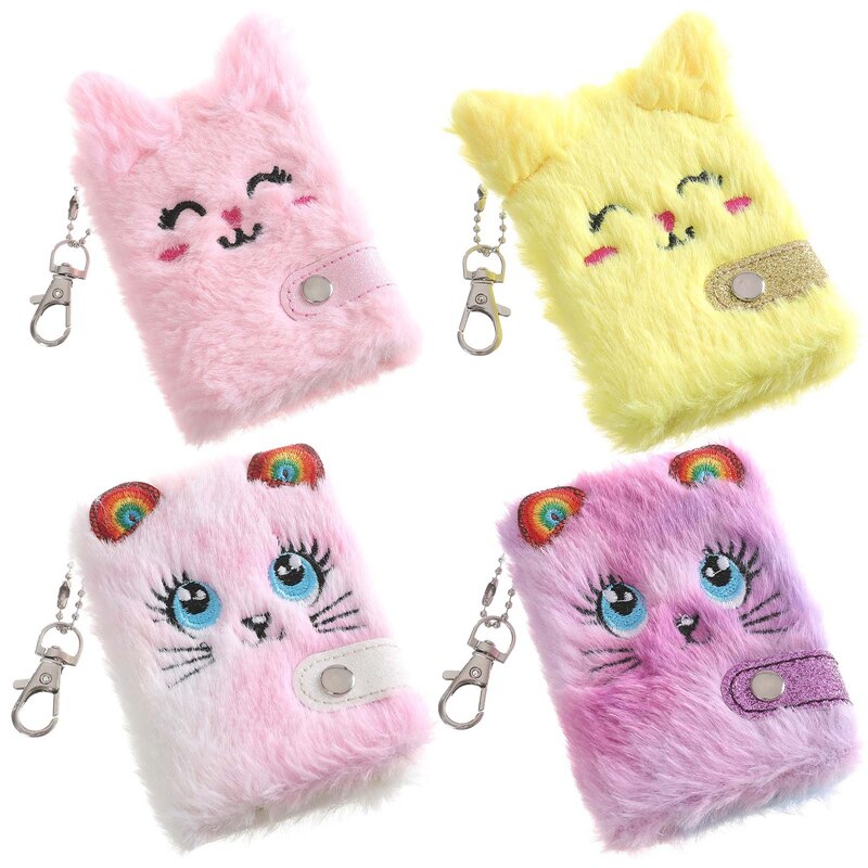 Carnet de notes en peluche chat mignon pour filles, Kawaii, pendentif, porte-clés, chats à fourrure, carnet agenda quotidien, carnet de notes, papeterie