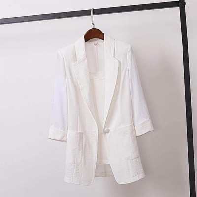 Summer Korean Loose Women's Blazer Casual Thin Office Lady Oversized 5XL Outerwear Female Basic Coat Jacket KE1130: M / WHITE