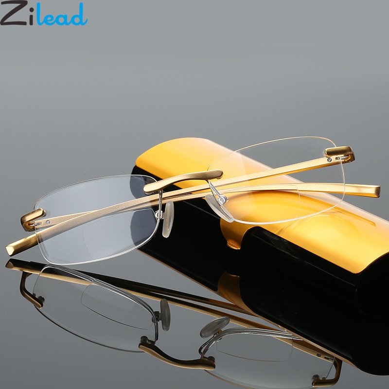Zilead Rimless Bifocal Reading Glasses Magaluma Men Business Presbyopic Eyeglasses Resin Lens Hyperopia Eyewear +1.0to+4.0
