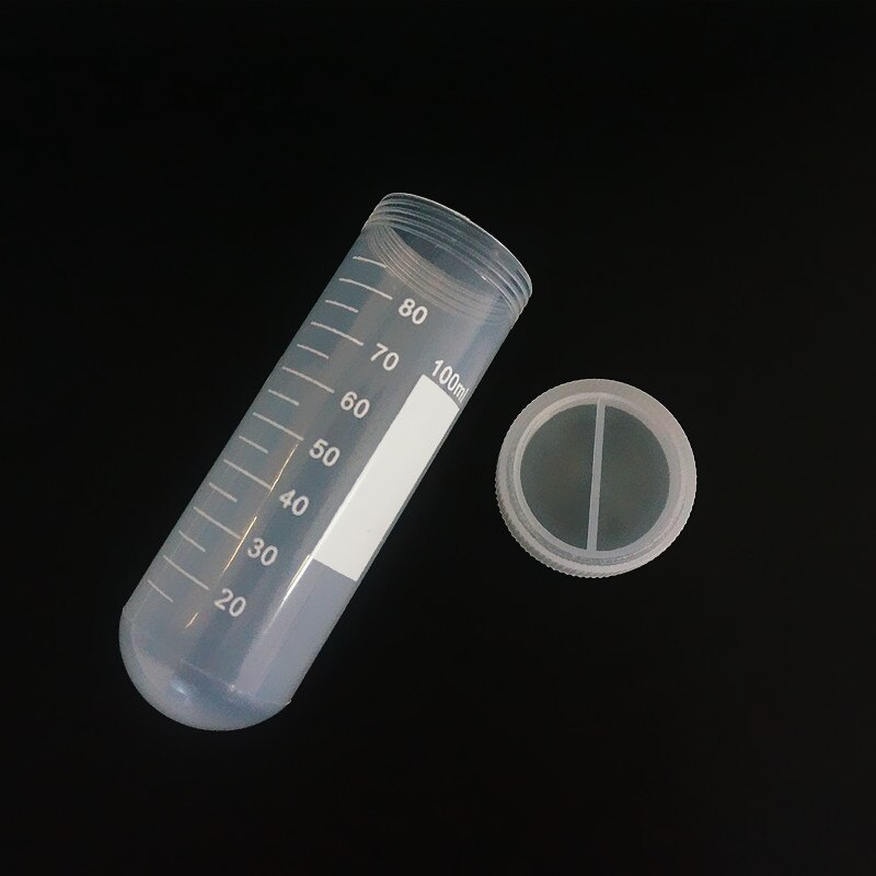 10 stk/pakning 100ml skalerede plastcentrifugerør med skruelåg