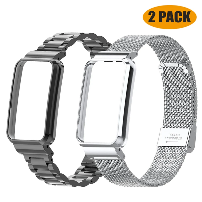 Correa de acero inoxidable para Xiaomi Mi Band 7 Pro, pulsera para reloj inteligente, Protector de caja de Metal, cubierta de pulsera para Mi Band 7 Pro: Gris púrpura