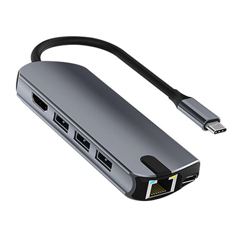 HEIßER-8-in-1 Typ-C Hub zu Gigabit verdrahtet Netzwerk Karte Docking Bahnhof 3-Hafen USb + PD Schnelle Ladung + TF + SD + Kompatibel HDMI: Ursprünglich Titel