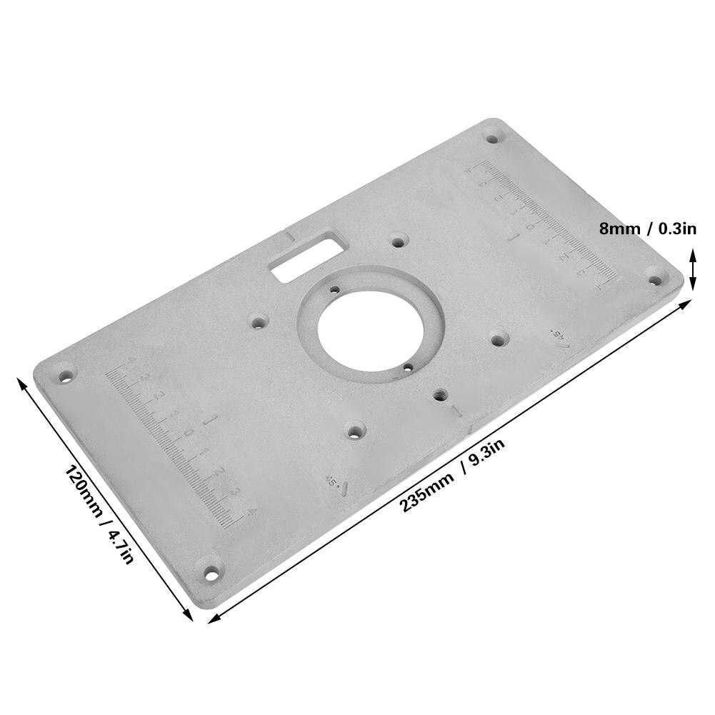 235 x 120 x 8mm aluminium træbearbejdning diy router bordindsatsplade med 4 ringskruer til træbearbejdning fræsebordspladebænke