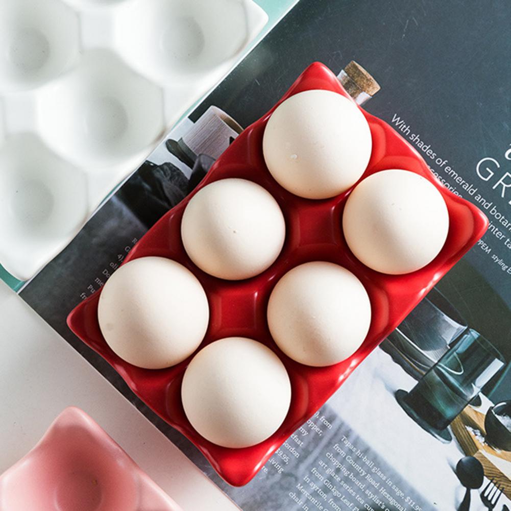6 Grids Egg Holder Ceramic Egg Tray Anti-Slip Egg Container Storage Trays Space-Saving Egg Storage Box Refrigerator Organizer