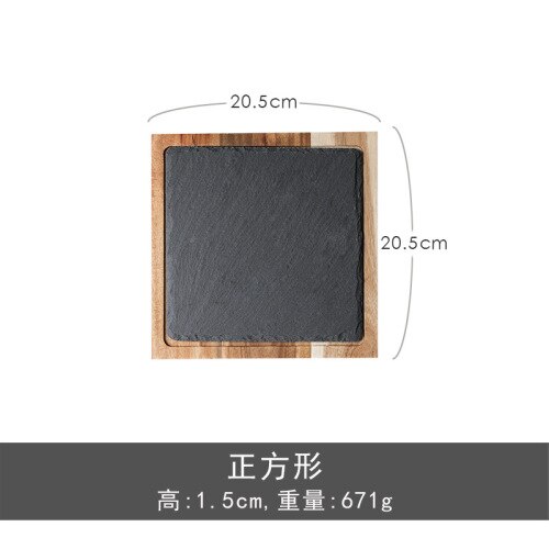 Solid Wood Western Food Plate Snack Plate Wood Plate Black Stone Plate SurfacePackage Plate Acacia Wood Plate Western Food WF: A
