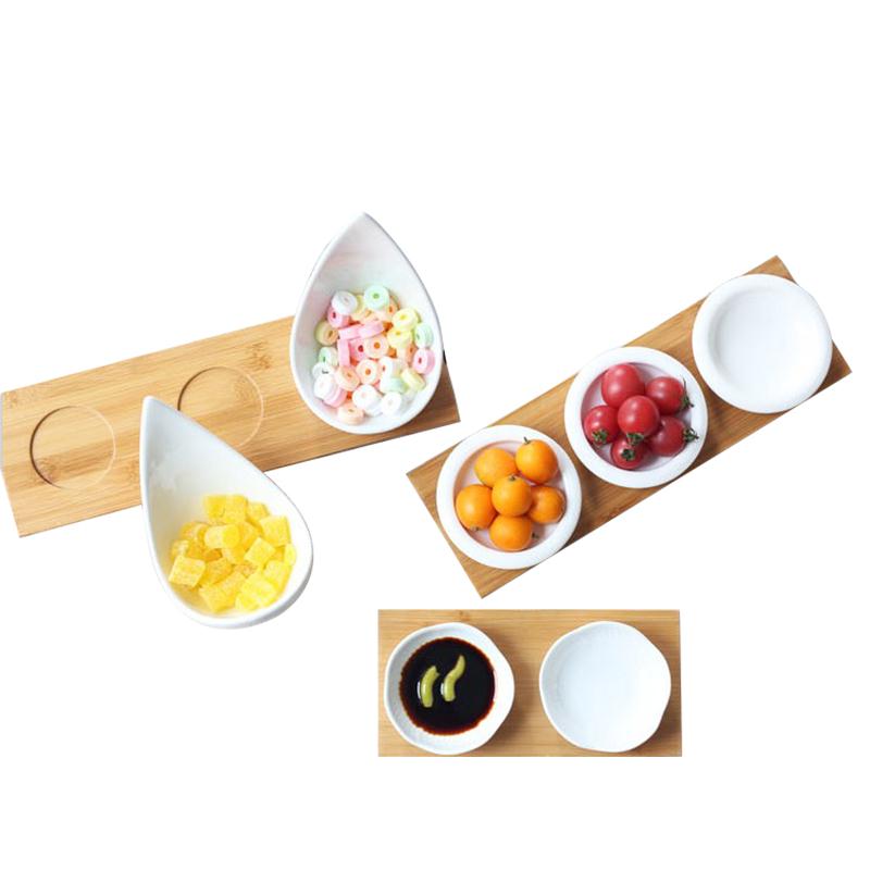 Keramik Snacks Platten mit Bambus Tablett Japan Stil Kreative Obst Platte Nachmittag Tee Tabletts Nachspeisen Platte Soße Gericht