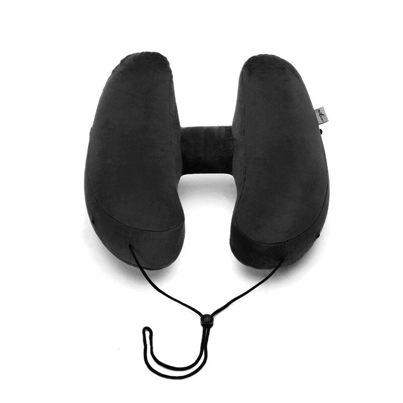 Russian Warehouse H Shape Inflatable Travel Pillow Air Cushion Folding Lightweight Nap Neck Pillow Car Airplane Sleeping Cushion: Black Pillow