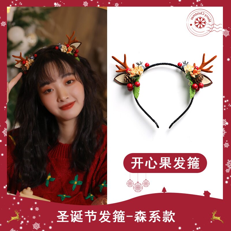 Bandeau branche de noël girafe, épingle à cheveux Halloween, Style Mori, bois, accessoires pour cheveux, serre-tête oreilles de chat: Rouge
