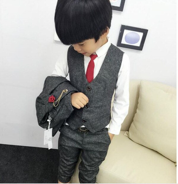 Costume de mariage 3 pièces pour garçons, avec ceinture, Style anglais, gilet formel, Blazer, ensemble de vêtements de remise de diplôme pour enfants, hiver
