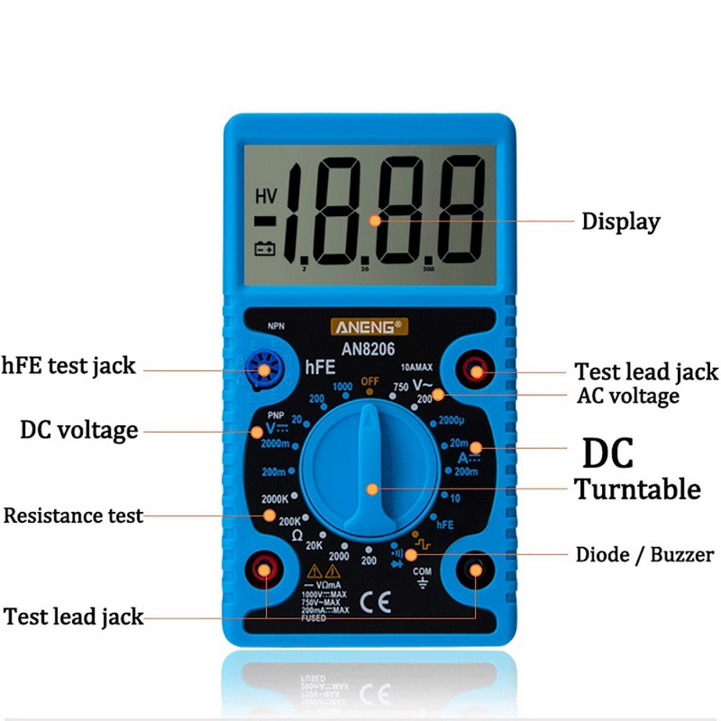 Junejour Portable Digital Multimeter Tester Big Screen Pocket Multimeter Resistance Backlight AC/DC Ammeter Voltmeter Ohm