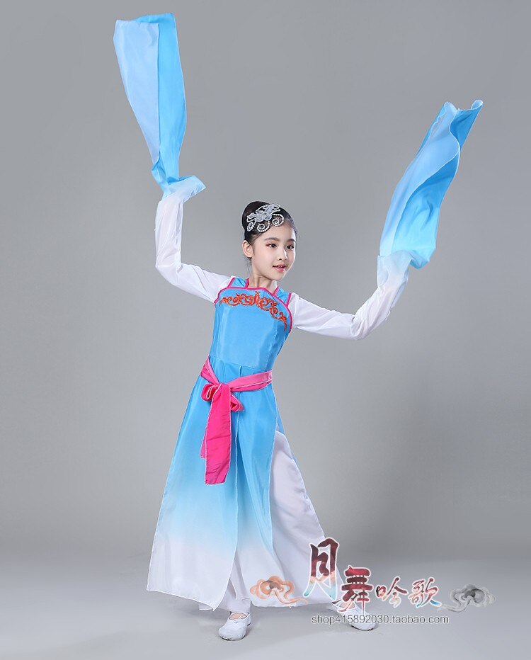hanfu dress chinese folk dance long sleeves chinese dress kids Chinese dance costumes ancient chinese costume fairy costume: Blue / S