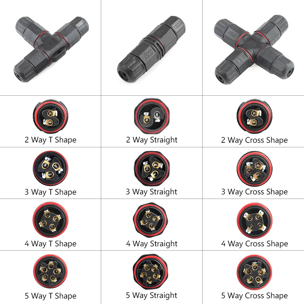 10Pcs Waterproof connector IP68 T Shape Junction Box Connector 2 3 4 5Pin Cross Cable Wire Gland Sleeve connector for led lights