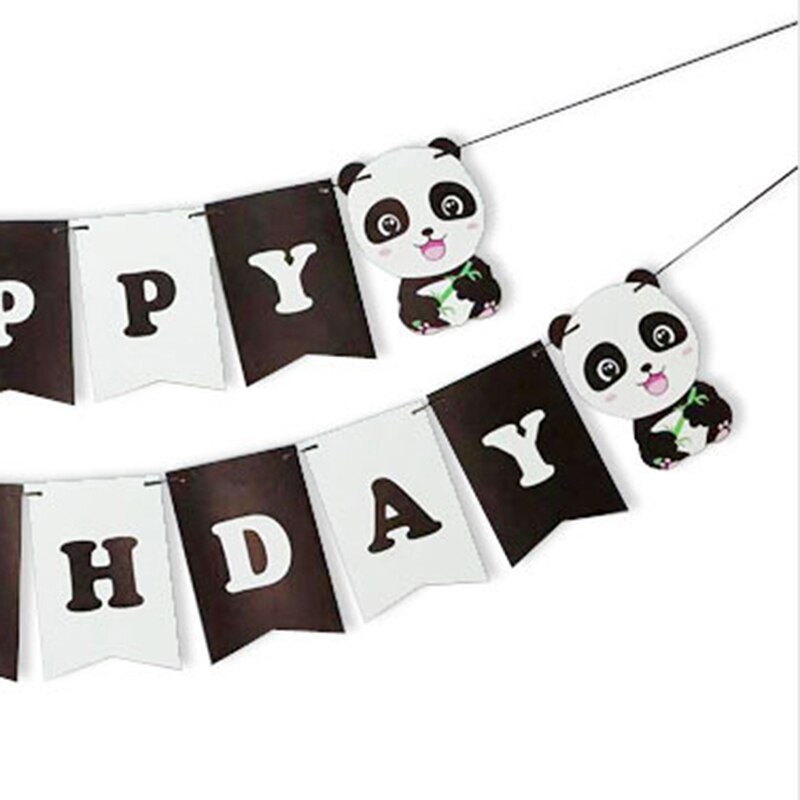 Leuke Panda Pull Vlag Gelukkige Verjaardag Banner Creatieve Verjaardag Party Scene Layout Decoratie Benodigdheden