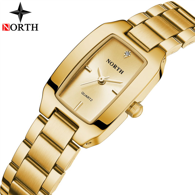 Luxuy Brand NORTH Watches Women Casual Steel Strap Quartz Watch Women Waterproof Bracelet Watches Lady Reloj Mujer: Gold Gold