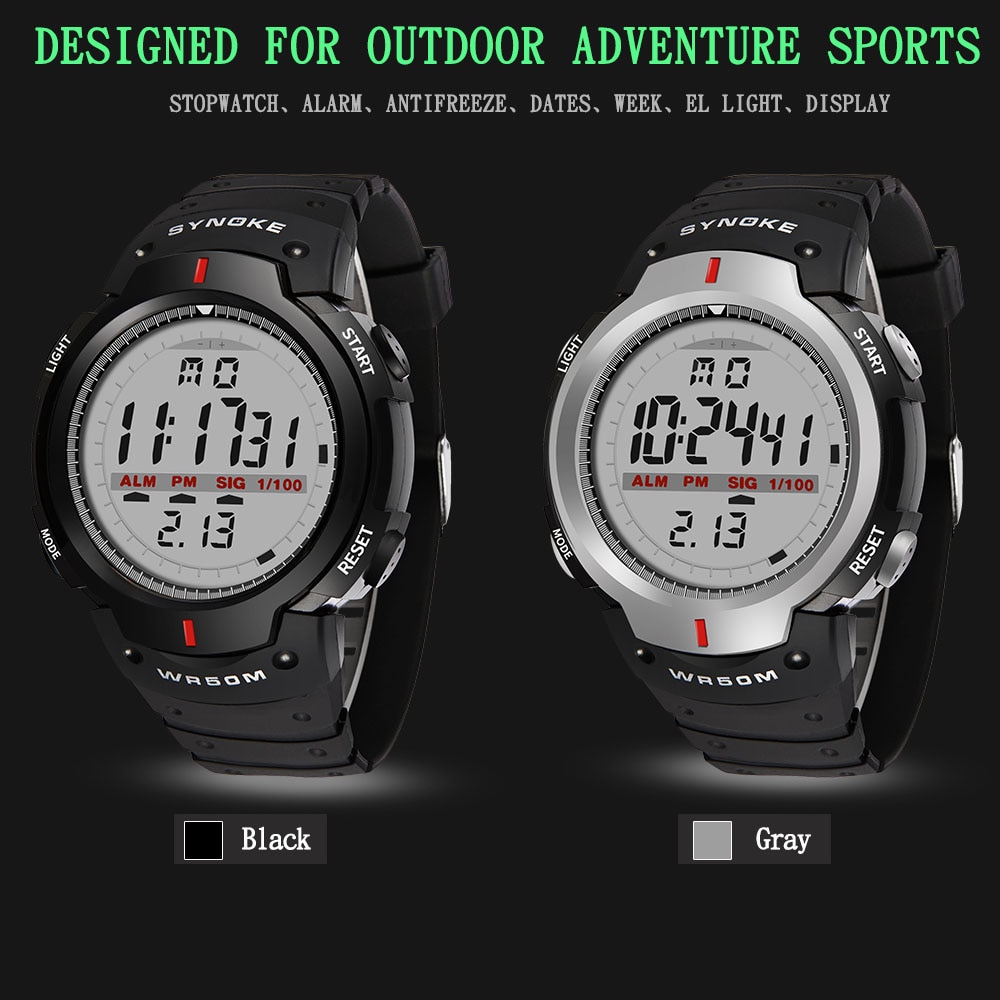 Synoke Horloges Mannen 30M Waterdichte Elektronische Led Digitale Horloge Mannen Outdoor Heren Sport Pols Horloges Stopwatch Relojes Hombre