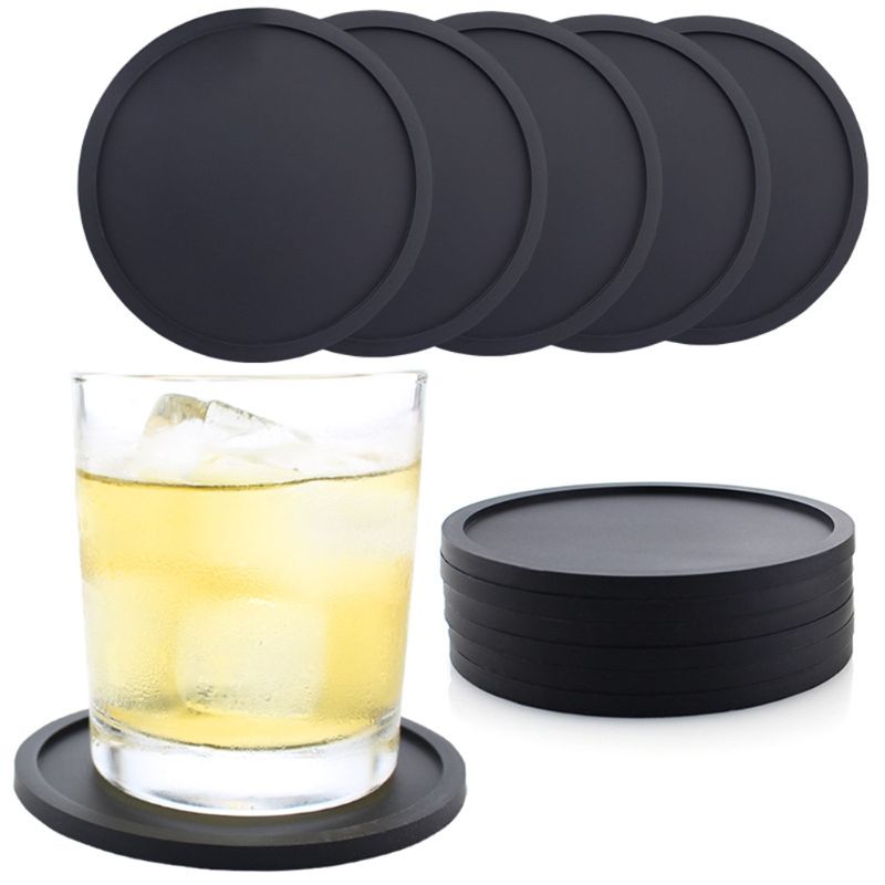 8 Stuks Ronde Zwarte Dikker Glas Onderzetters Duurzaam Siliconen Pad Voor Drankjes Kopjes Bar Glazen Tafel Desktop Decoraties Placemat Acces