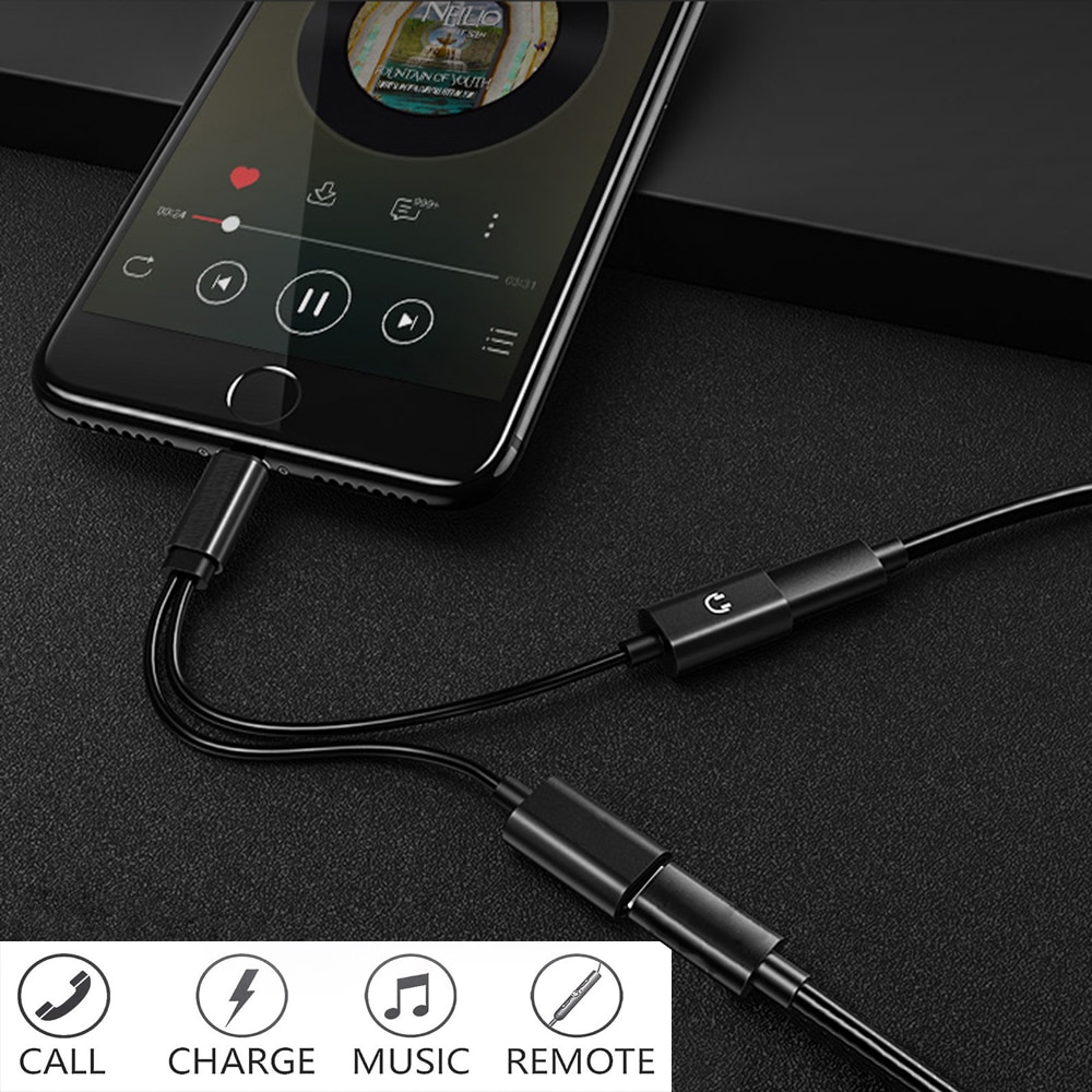 Dubbele verlichte hoofdtelefoonaansluiting en oplaadadapter donglekabel compatibel met iphone 11/11 pro/x/xr/xs/xsmax /8/7, ondersteunt alle ios