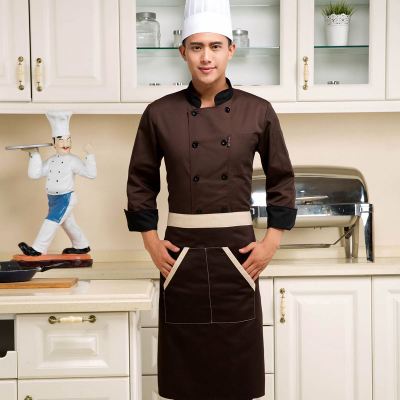 neue stil 3 farben unisex Koch kleidung Kellner mann und frau Uniform Kochjacke Restaurant arbeit kleidung: Braun / M
