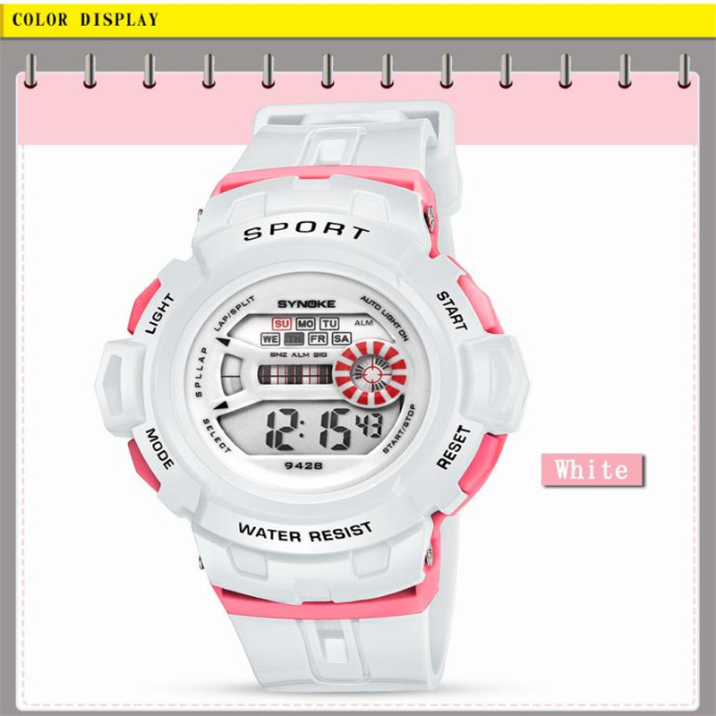 Kinderen Horloge SYNOKE Multifunctionele 30 M Waterdicht Horloge LED Digitale Dubbele Actie Horloge 30 p: white
