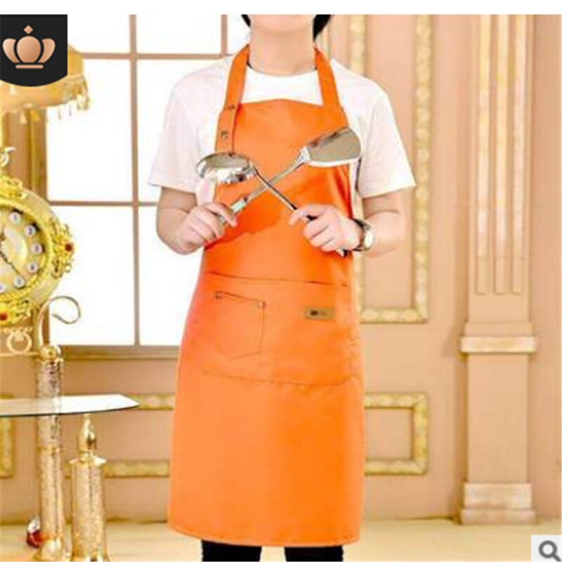 Delantales de babero para adulto, tamaño completo, 2 bolsillos en la cintura, Color liso, cocina, Chef, camarero, estilo: Naranja