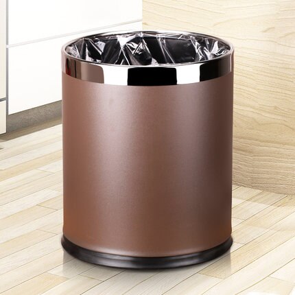 Metal Trash Can Home Office Wastebaskets , Double Layer 10L 14L Open Top Round Gabarage Can for Bathroom Kitchen Hotel Waste Bin: coffee lacquer s rin