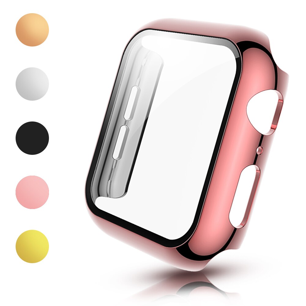 Pc-hoes met gehard glasfolie voor apple watch-serie 5 4 3 screenprotectorhoesje met lichte bumper voor apple watch 40mm 44mm 38mm 42mm