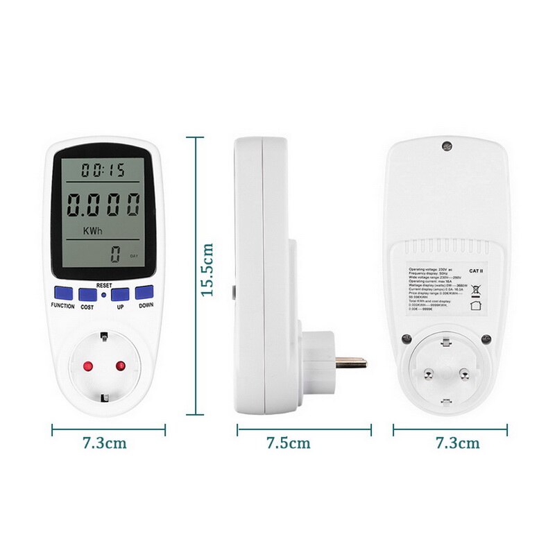 EU/UK/AU enchufe vatímetro Digital medidor de energía consumo Watt energía KWh Socket 220V AC Monitor Analizador de tarifas de electricidad
