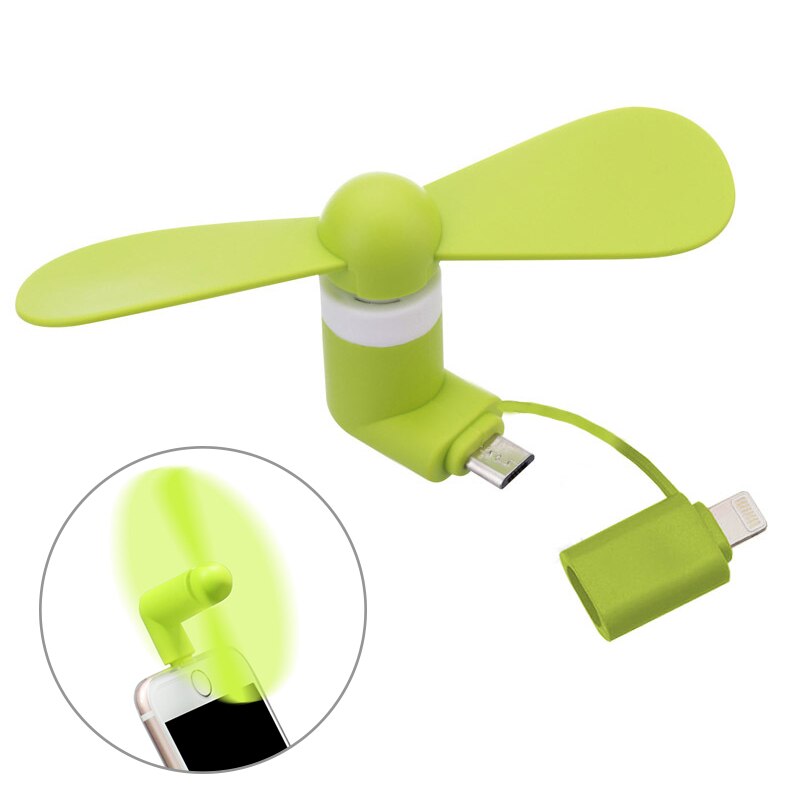 Mini ventilateur portatif de téléphone Portable 2 en 1, Type d'adaptateur Micro d'usb: green