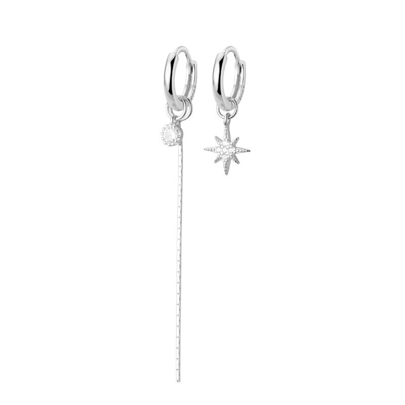 ANENJERY – boucles d&#39;oreilles en forme d&#39;étoile pour femmes, asymétriques, disque rond, doré, bijoux de mariage, S-E1344: S-E1345-Silver